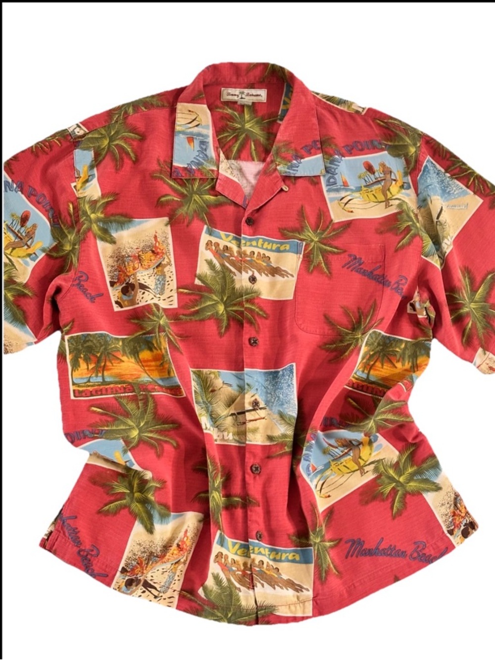 Tommy Bahama Silk “ California Beaches” Shirt Red Size XL